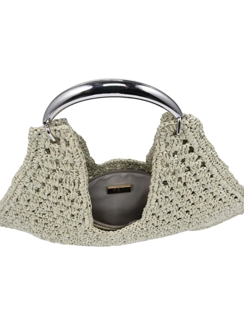 Woven Women's Crochet Hobo Bag with Silver Handle - Sage Green